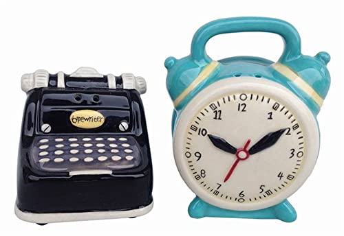Blue Sky Clayworks Clayworks Typewriter and Clock Salt and Pepper Set, 3.75-inch Height, Set of 2