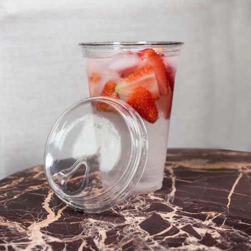 DHG Professional 100 Sets Clear Plastic Cups with Strawless Sip Lids for Iced coffee tea juice Protein Shake Plastic Cups and Sip Through Lids | Clear Plastic Disposable Party Cups (20oz Cups with Sip Lids)