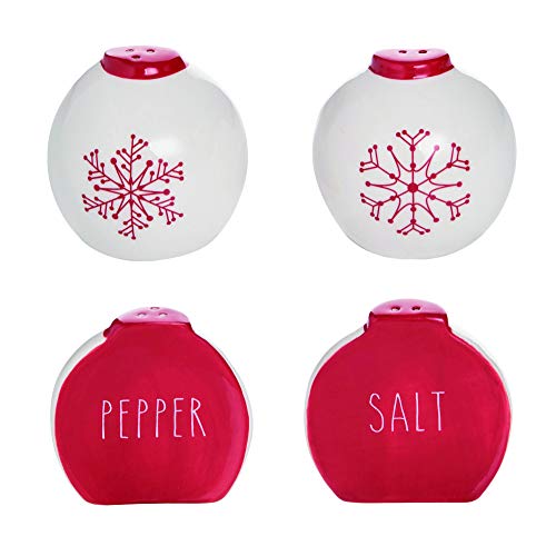 Transpac Snowflake Rosy Red 3 x 2 Dolomite Ceramic Christmas Salt and Pepper Shaker Set