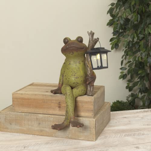 Gerson International Frog Holding Solar Lighted Lantern, 16.54 Inch Height, Resin