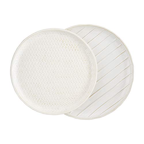 Mud Pie Nested Stoneware Platters, small 12 1/2" dia | large 14" dia, White