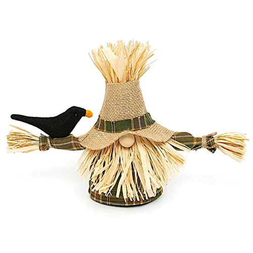 Meravic Scarecrow Gnome W Crow Shelf Sitter Raffia Beard Soft Fabric Thanksgiving Fall Harvest Decor Hostess Gifts 12"x 8"