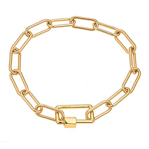 Maya J CZBB33Y Paper Clip Chain Bracelet with Rectangular Closure, Large, Yellow, Brass
