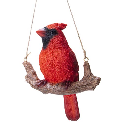 Pacific Trading Giftware Hanging Red Cardinal Bird Perching on Branch Resin Figurine Sculpture