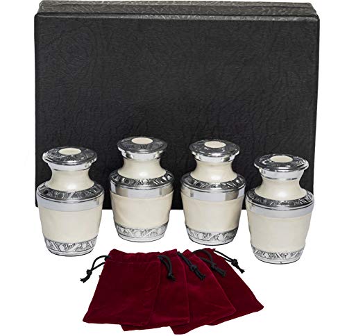 Eternal Harmony Keepsake Urns for Human Ashes | 4 Mini Urn for Cremation, Carefully Handcrafted with Elegant Finishes to Honor Your Loved One | Each Small Urn Comes in a Beautiful Velvet Bag (Pearl)