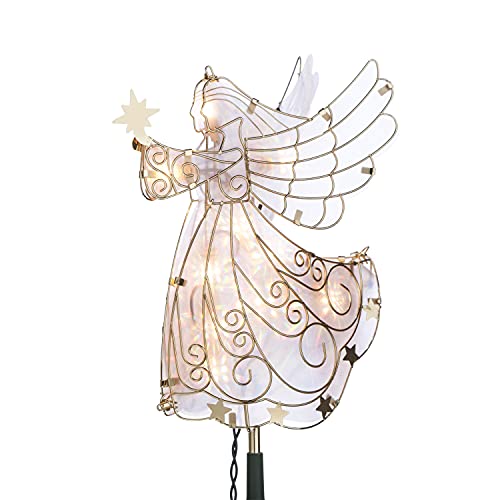 Gerson 11 Inch Tall Stained Glass Look Gold Metal Lighted Angel Tree Topper