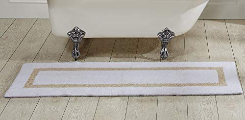 Better Trends Hotel Collection is Super Absorbent Reversible Double Sided Thick Bath Mat Rug Machine Washable 100% Cotton in Race Track Pattern, 20" x 60" Rectangle, White & Sand