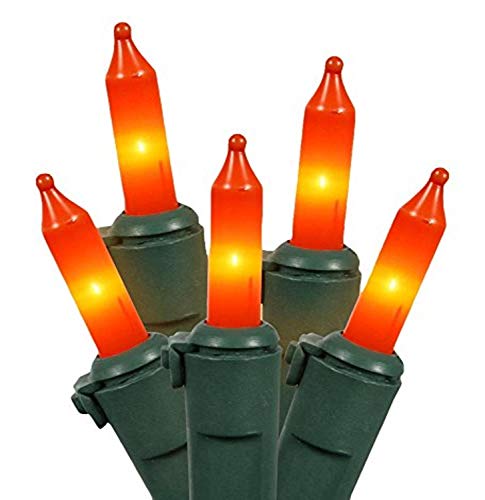 Vickerman Mini Light Set Features 100 Bulbs Lights on Green Wire and 4" Bulb Spacing for Indoor/Outdoor Use, 33', Orange