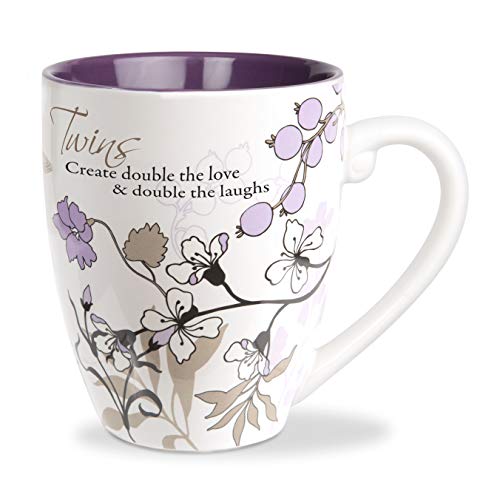 Pavilion Gift Company Purple Floral 20 Oz Tea Cup Coffee Mug Twins