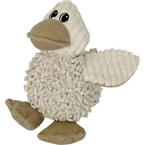 Pet Lou Durable Natural Nubby Plush Dog Toys with Squeaker and Crinkle Paper in Multi-Size (Natural Duck -M, 8 Inch)