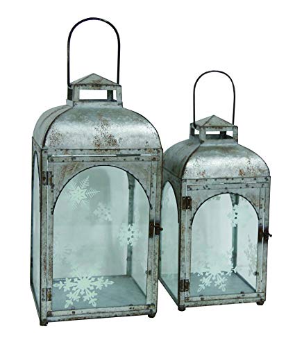 Transpac Metal Silver Christmas Hurricanes Set of 2 Lantern