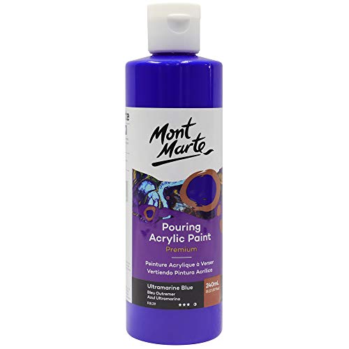 Mont Marte Premium Pouring Acrylic Paint, 240ml (8.11oz), Ultramarine Blue, Pre-Mixed Acrylic Paint, Suitable for a Variety of Surfaces Including Stretched Canvas, Wood, MDF and Air Drying Clay.