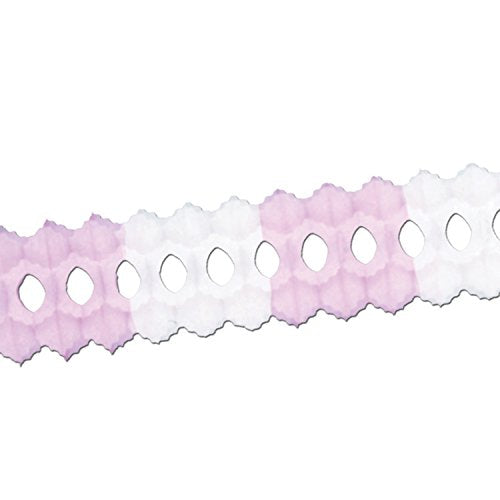 Beistle Tissue Paper Arcade Garland Baby Shower Party Decorations, 5.5" x 12', pink/white