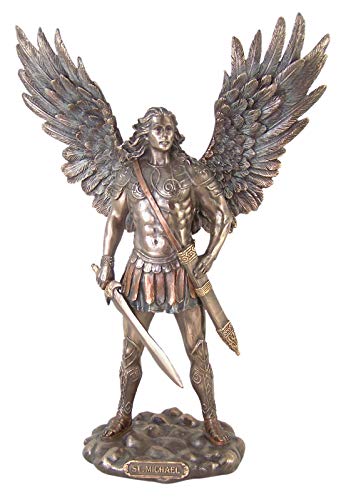 Unicorn Studio Bronze Toned Archangel St Michael with Sword and Scabbard Statue, 11 Inch