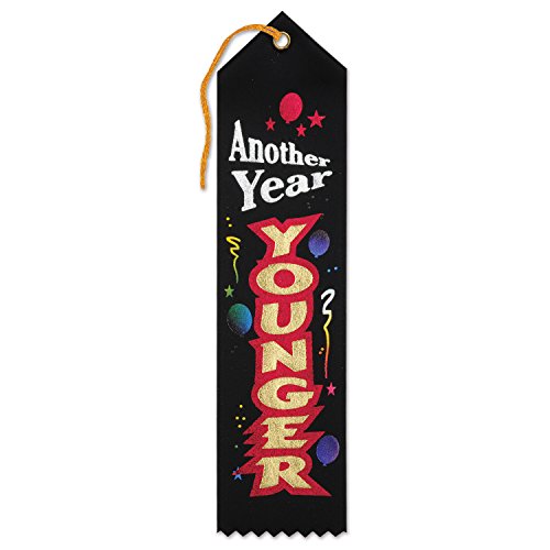 Beistle AR213 Another Year Younger Humour Fabric Award Ribbon, Black, 2" x 8"
