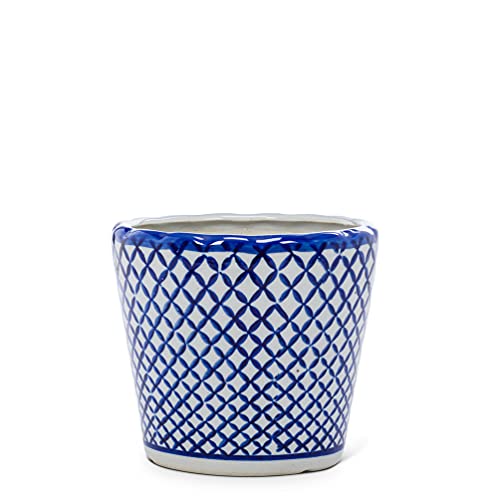 Abbott Collection s AB-27-INDIGO-229 7 in. Ornate Taper Planter Blue & White
