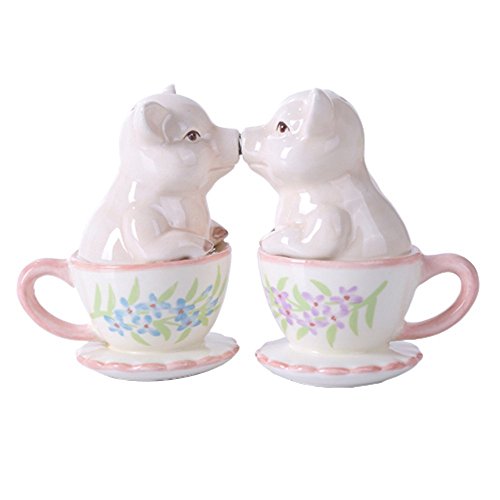 Mr. and Mrs. Kissing Pig 3 inch Ceramic Stoneware Salt and Pepper Shaker Set by Pacific Trading