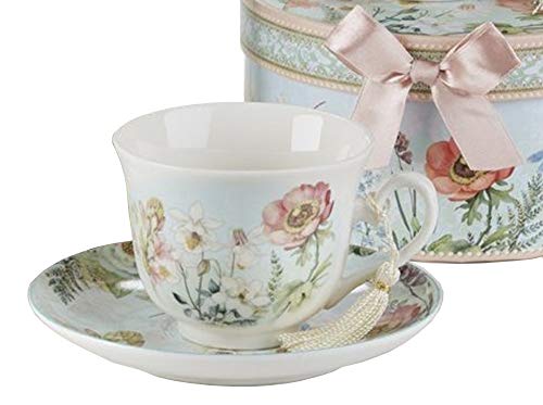 Delton 3.5" Porcelain Cup/Saucer in Gift Box, Dragonfly