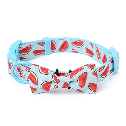 Mile High Life | Tropical Fruit Summer Collection | Soft Poly Cotton Fabric | Girl Dog Collars | Bowtie Collar (Watermelon, Medium 13"-17" )