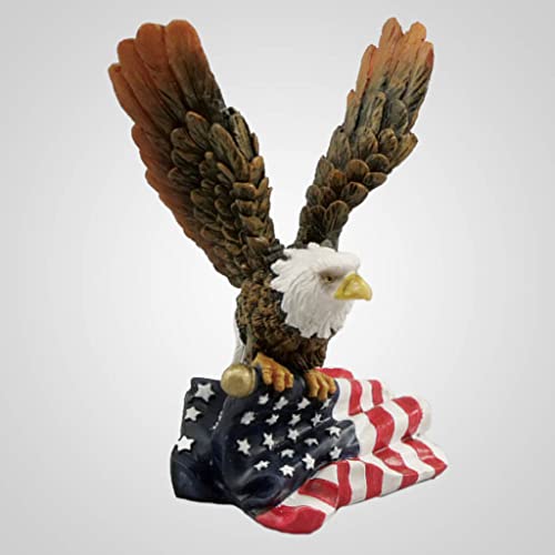 Lipco Polyresin Eagle with Flag Figurine, 5-inch Height, Tabletop Decoration