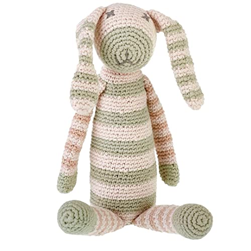 Pebble 200-102T Organic Stripey Bunny Rattle, 11.75-inch Length, Teal
