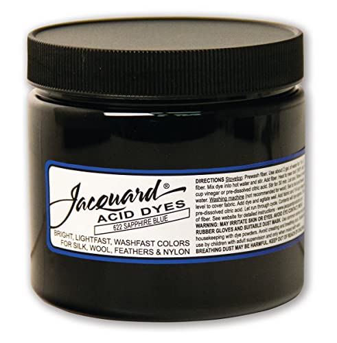 Jacquard Acid Dye for Wool, Silk and Other Protein Fibers, 8 Ounce Jar, Concentrated Powder, Sapphire Blue 622