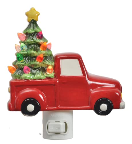 Ganz Red Truck with Tree Night-Light, 5-inch Width, Ceramic and Electrical