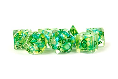 Metallic Dice Games Store Sea Foam Pearl Dice with Gold Numbers Resin 16mm (5/8in) 7 Dice Set