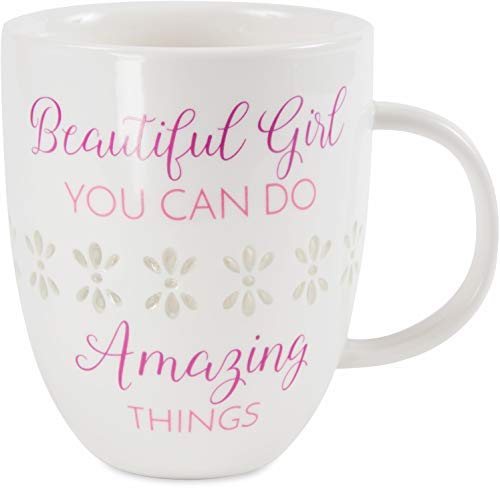 Pavilion Gift Company Pavilion-Beautiful Girl You Can Do Amazing Things-24 oz Large Thin Porcelain Coff Mug, 24 oz, Pink