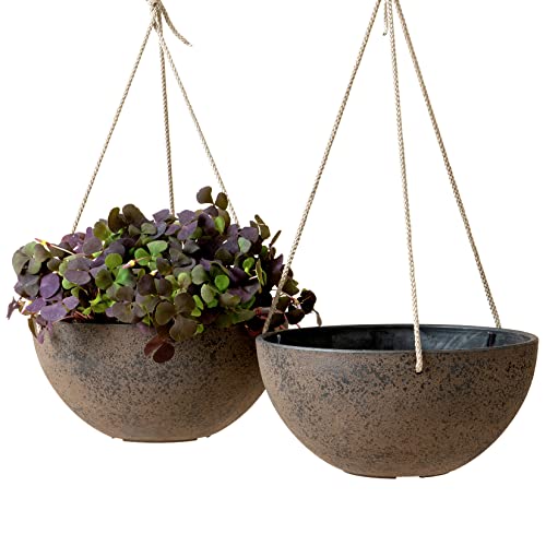 La Jol√≠e Muse Hanging Planters, Flower Pots Indoor & Outdoor, 10 Inch Garden Planters, New Iron Color, Set of 2