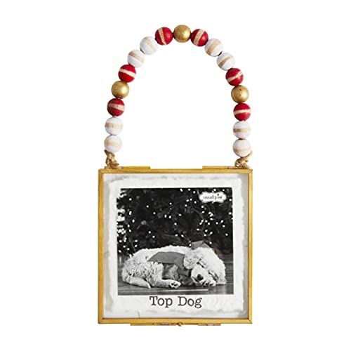 Mud Pie Bead Photo Ornament, Top Dog, 4" x 4", Glass