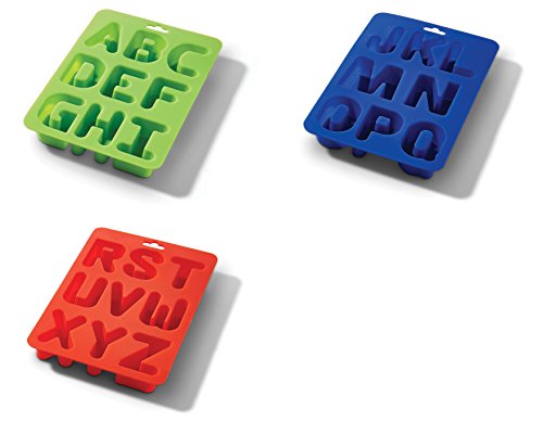 HIC Harold Import Co. Eat Your Words Ice Cube Tray Baking Mold 43819, Non-Stick Silicone, FDA Approved, Makes 26 Letters, Set of 3