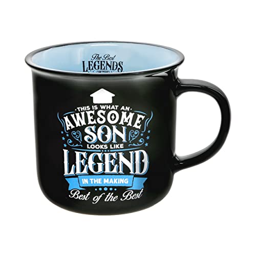 Pavilion Gift Company - Awesome Son - Ceramic 13-ounce Campfire Mug, Double Sided Coffee Cup, Coffee Mugs for Guys, Gifts to Son, 1 Count - Pack of 1, 3.75 x 5 x 3.5-Inches, Black/Blue