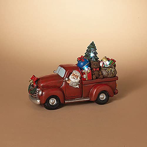 Gerson 2649950 Lighted Resin Holiday Truck with Santa, Battery Operated, 11.6-inch Length