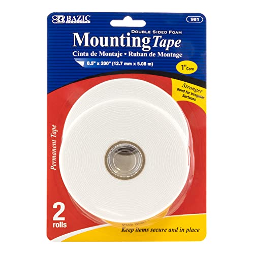 BAZIC Double Sided Foam Mounting Tape 0.5" X 200" (2/Pack)