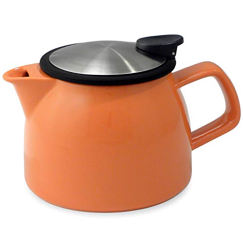 FORLIFE Bell Ceramic Teapot with Basket Infuser, 16-Ounce/470ml, Carrot