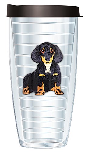 Freeheart Signature Tumblers Dachshund Puppy Dog Emblem on Clear 22 Ounce Double-Walled Travel Tumbler Mug with Black Easy Sip Lid