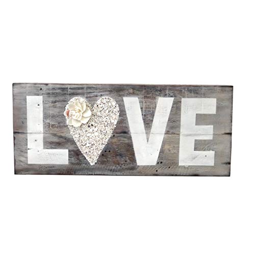 Beachcombers B22150 Wood and Shell Love Wall Plaque, 14-inch Length