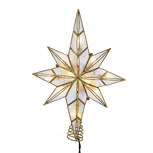 Kurt Adler Kurt S. Adler 10-Light 11.4-Inch Capiz Bethlehem Star Treetop, Gold, White