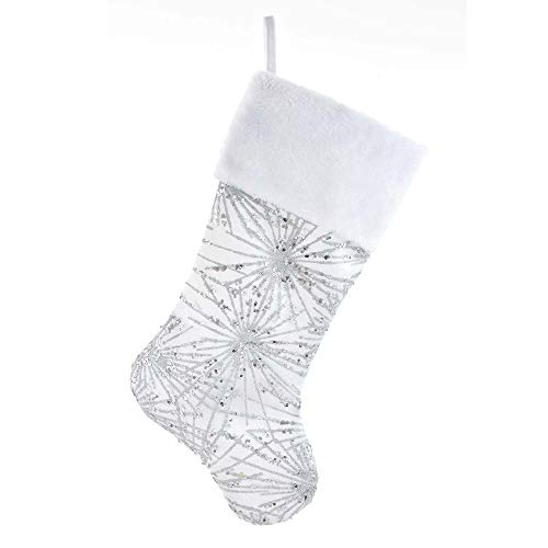 Kurt Adler SG0236 Glitter Snowflake Stocking with Cuff, 20-inch Length, White and Silver