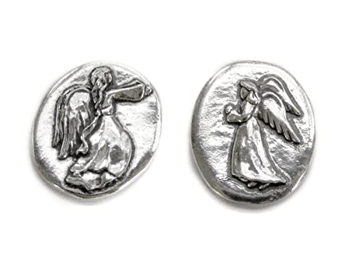 Basic Spirit Angel Pocket Token Coin -Handcrafted Pewter Gift for Coin Collecting with Inspirational Words(Guardian/Faith) 2 Sets