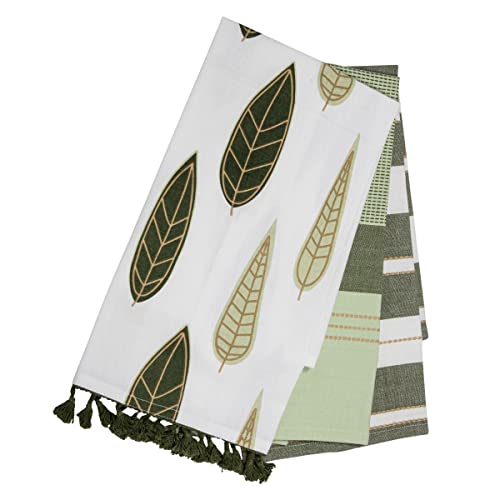 Foreside Home and Garden Set of 3 Green Cotton Tea Towels,FTEX10268