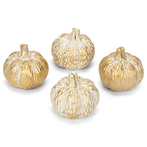 Transpac Pumpkin Gold Tone 3 x 3 Resin Stone Harvest Place Card Holders Set of 4