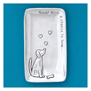 Basic Spirit Small Pewter Jewelry Tray - Dog and Heart - Home Decorative Bowl Christmas Gift, Jewelry Display, Ring Holder Storage Display Organizer for Animal Pet Lover Valentines Days