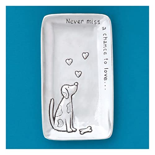 Basic Spirit Small Pewter Jewelry Tray - Dog and Heart - Home Decorative Bowl Christmas Gift, Jewelry Display, Ring Holder Storage Display Organizer for Animal Pet Lover Valentines Days