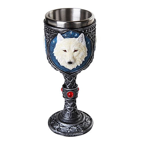 Pacific Trading Giftware Lone Spirit White Wolf Celtic Magic 7oz Wine Chalice Goblet with Red Gemstone