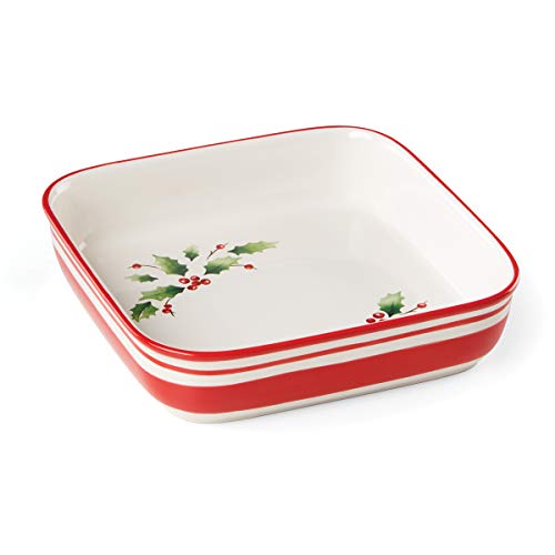 Lenox Holiday Stripe Square Dish, 4.85 LB, Red & Green