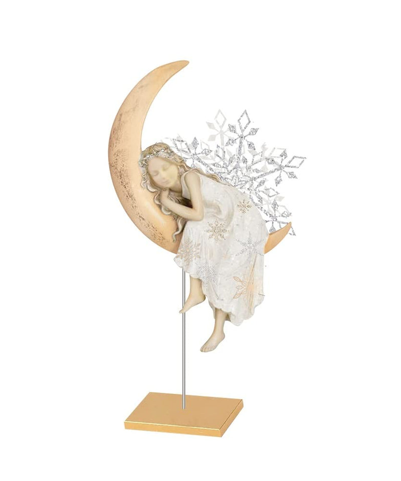 Giftcraft 681417 Christmas Angel in Moon Figurine, 8.07 inch, Polyresin and Metal