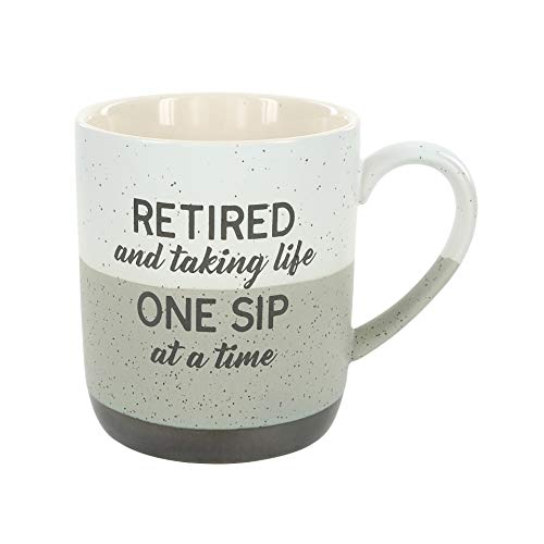 Pavilion Gift Company Retired and Taking Life One Sip at A Time-15oz Speckled Stoneware Coffee Cup Mug, 15 oz, Beige