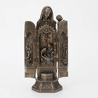Unicorn Studio Veronese Design 11 3/8 Inch Lady of Grace Virgin Mary Polyptych Sculpture of Nativity Cold Cast Resin Bronze Finish Statue Home Decor